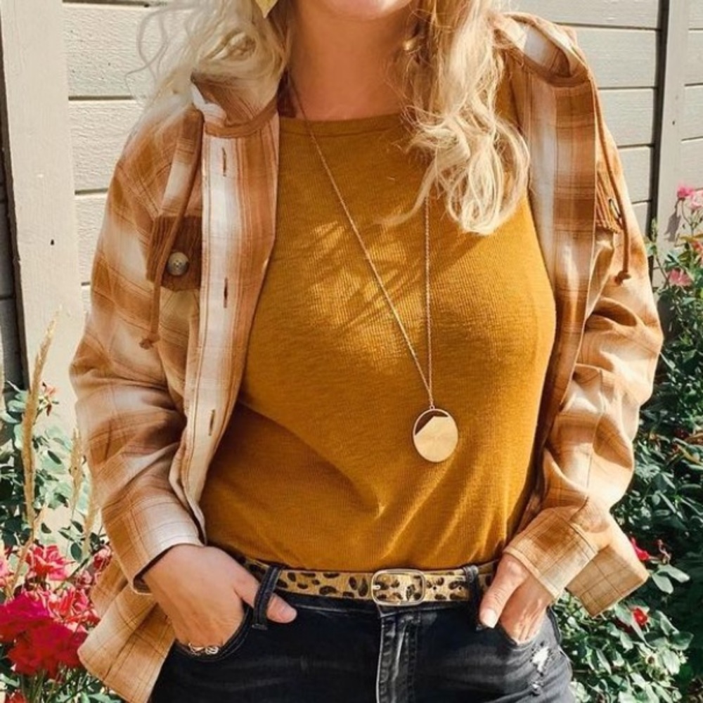 Maurices Gold Plaid Hooded Shacket